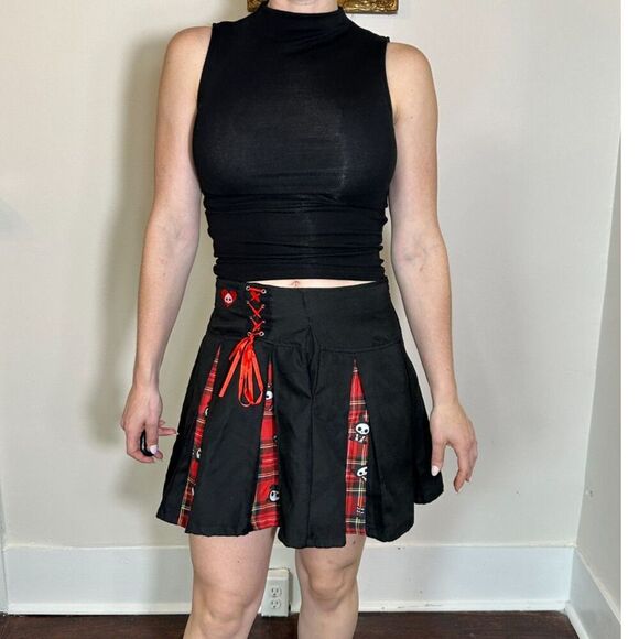 Skelanimals Plaid Contrast Pleated Skirt Size Medium - Picture 3 of 5